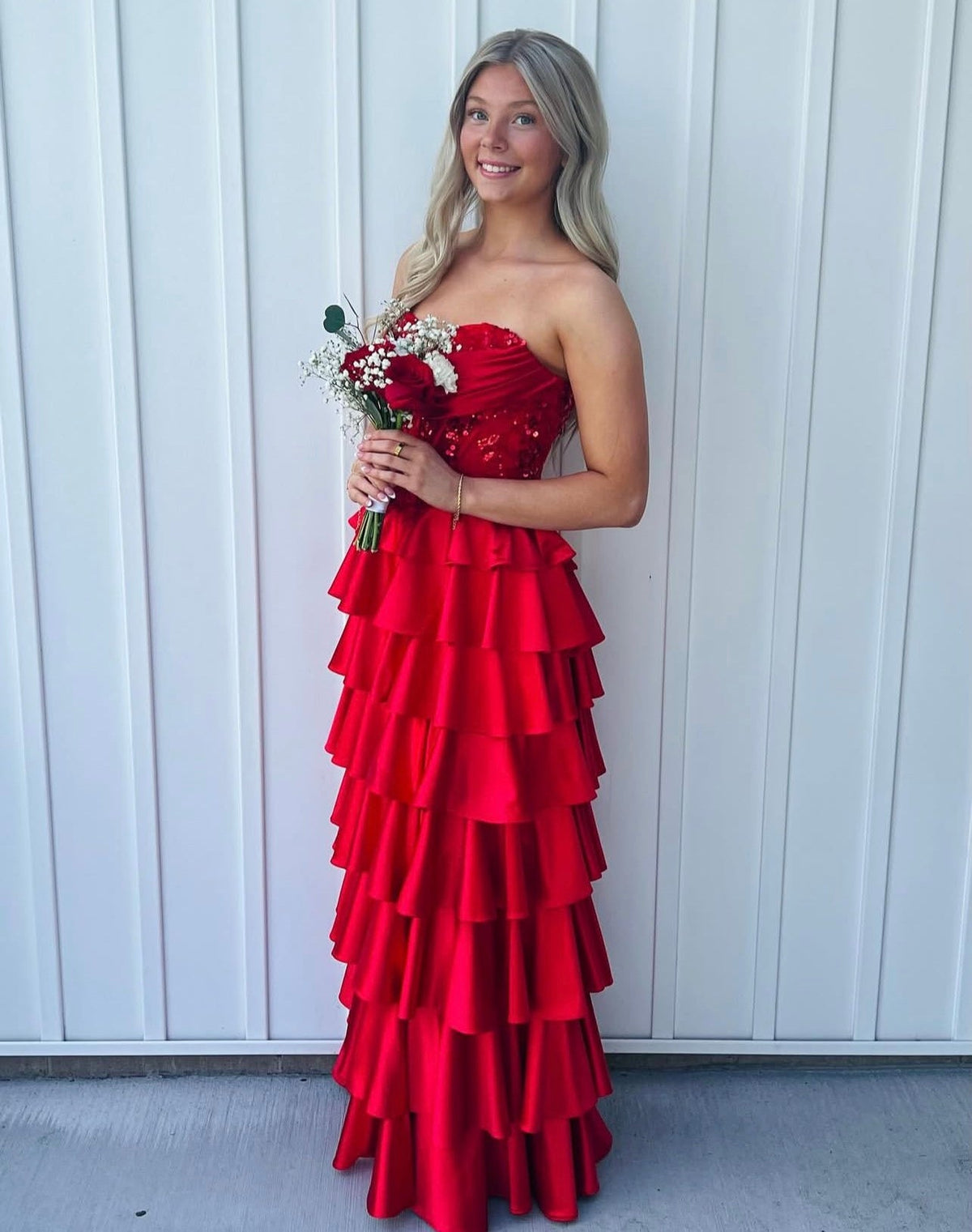 Sweetheart Burgundy A Line Formal Layered Prom Dress J10455