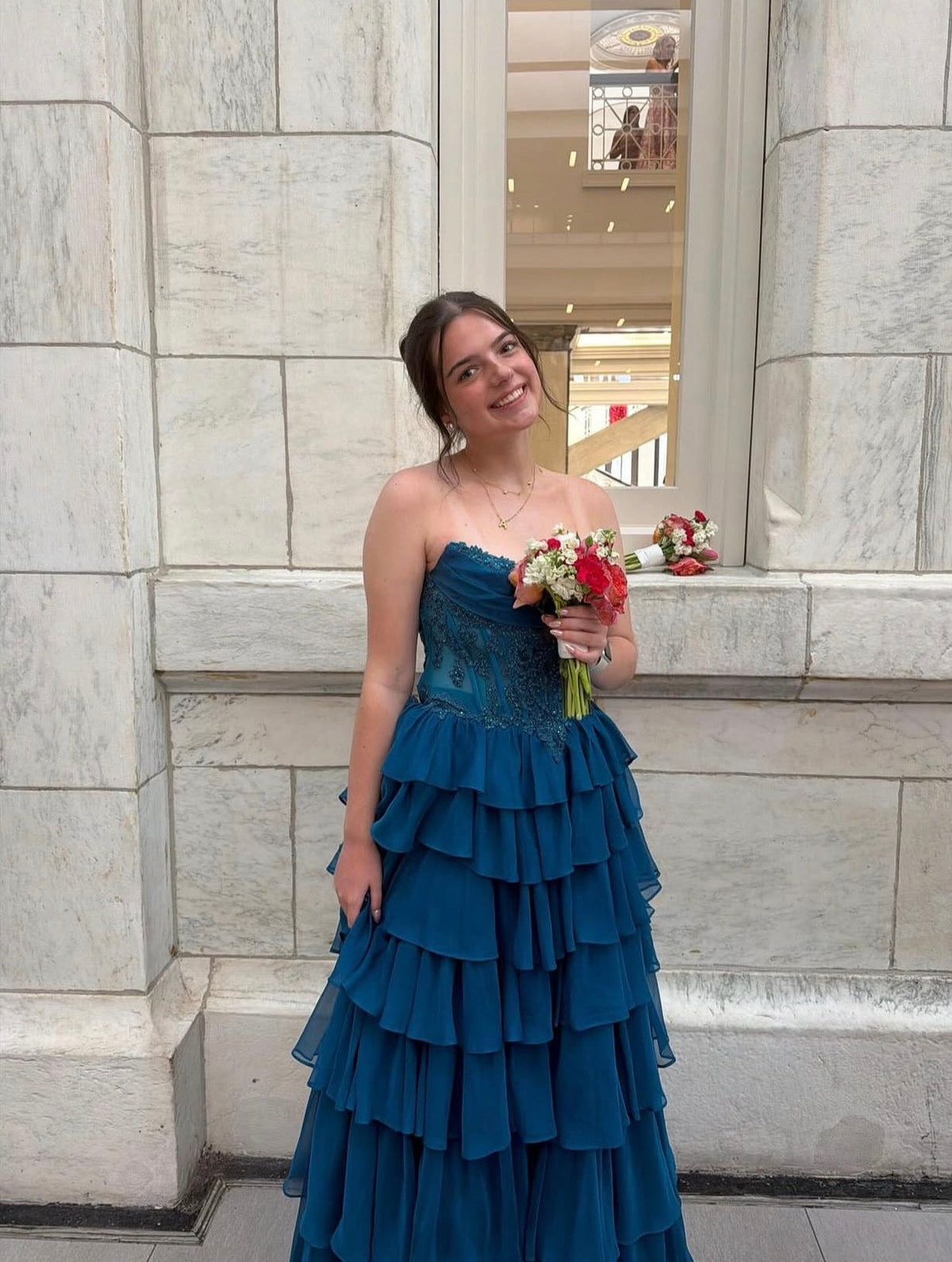 Sweetheart Layered Chiffon Prom Dress Appliques Evening Dress