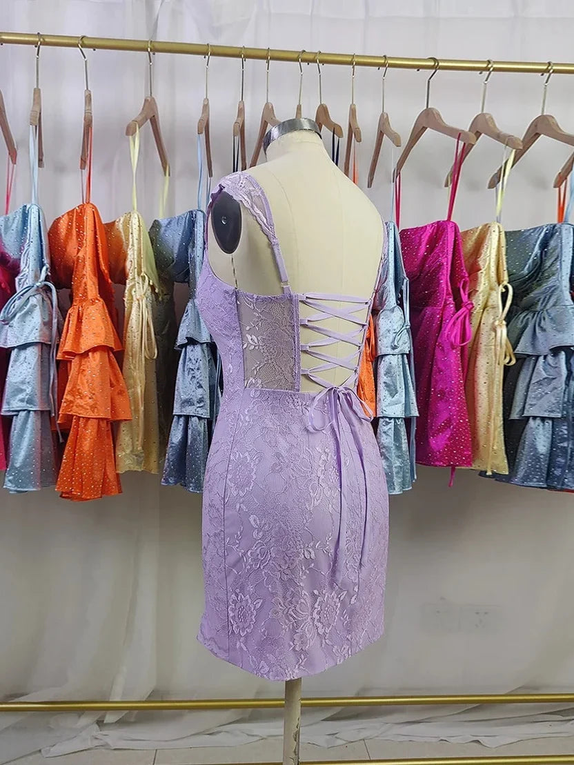 Sweetheart Lilac Lace Sheath Homecoming Dress J11643