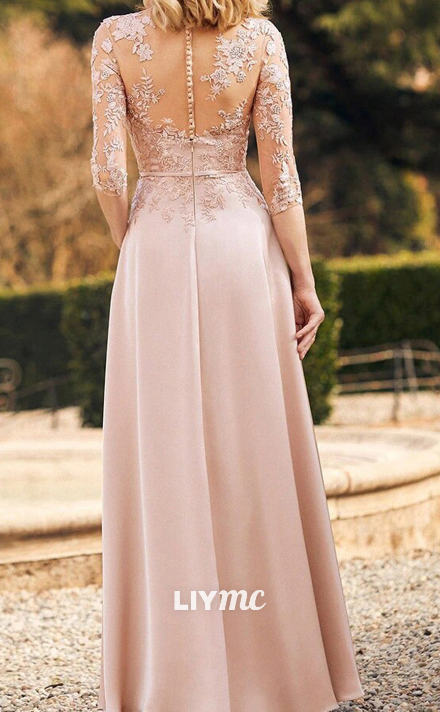 M1119 - Sweetheart Long Sleeves Appliques Sleek Satin Mother of Bride Wedding Guest Dress