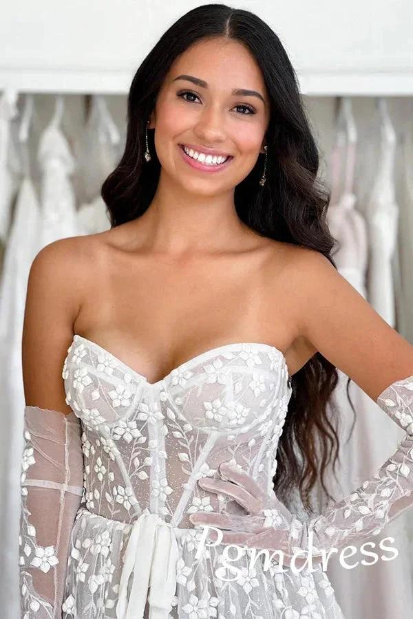 Sweetheart Neck A Line Delicated Lace Wedding Dress Boho Wedding Dress (ZD16182) - View 2 | VelvetHem