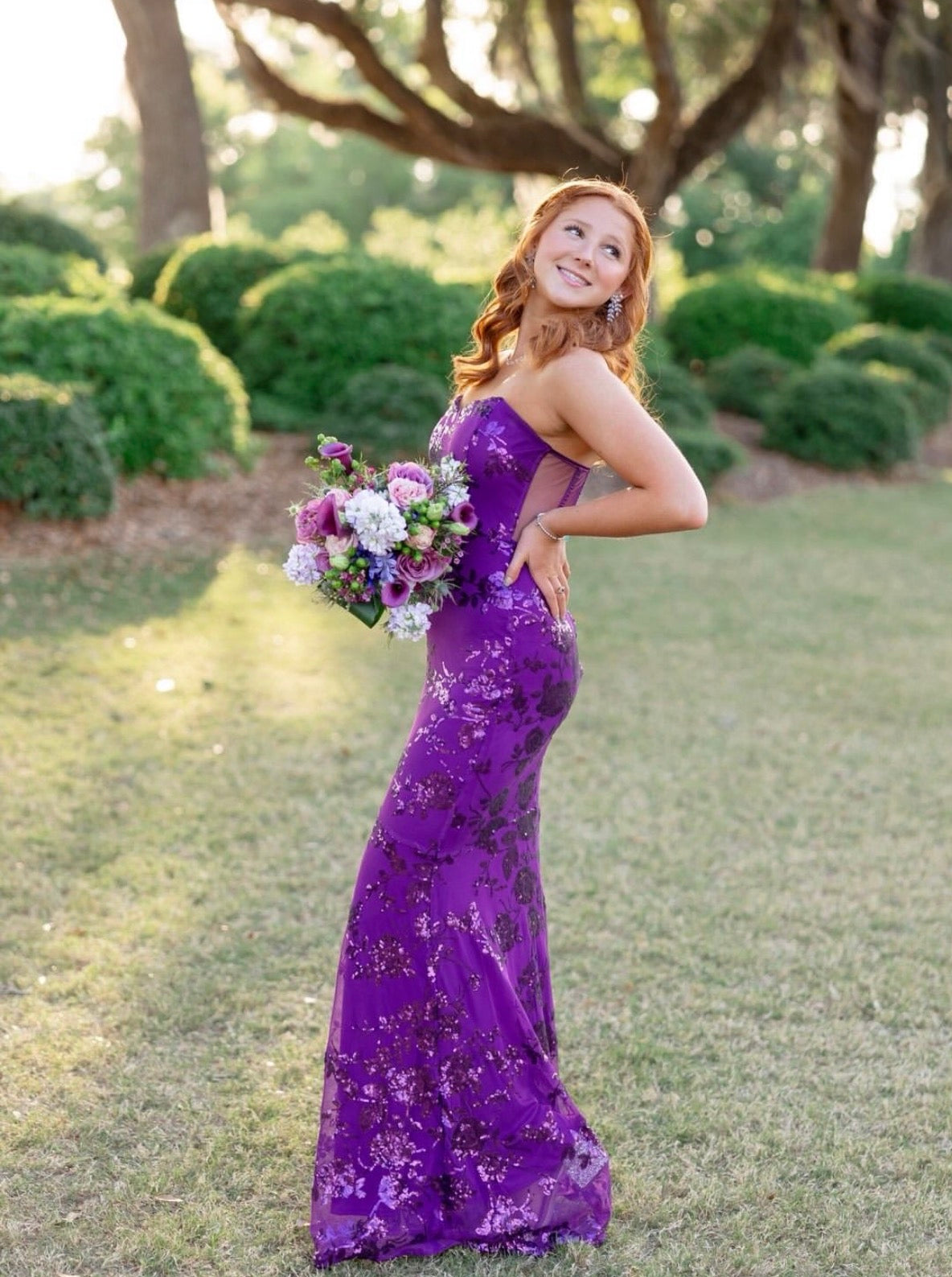 Sweetheart Purple Lace Prom Dress Mermaid Evening Gown