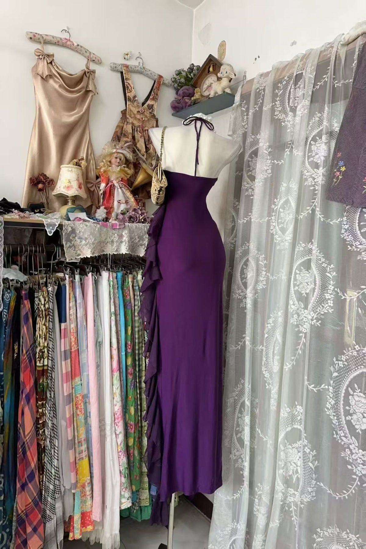 Sweetheart Purple Sheath Sexy Birthday Dress Ruffled Prom Dress