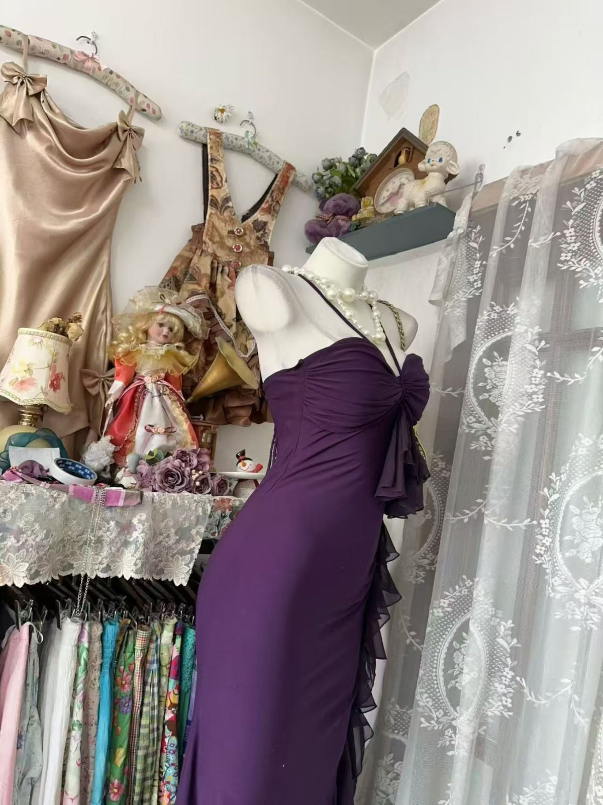 Sweetheart Purple Sheath Sexy Birthday Dress Ruffled Prom Dress