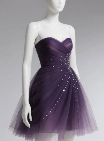 Sweetheart Purple Tulle Homecoming Dress Short Birthday Dress