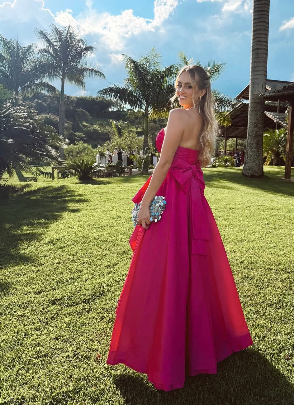Sweetheart Rose Pink A Line Satin Prom Dress With Bow J10091