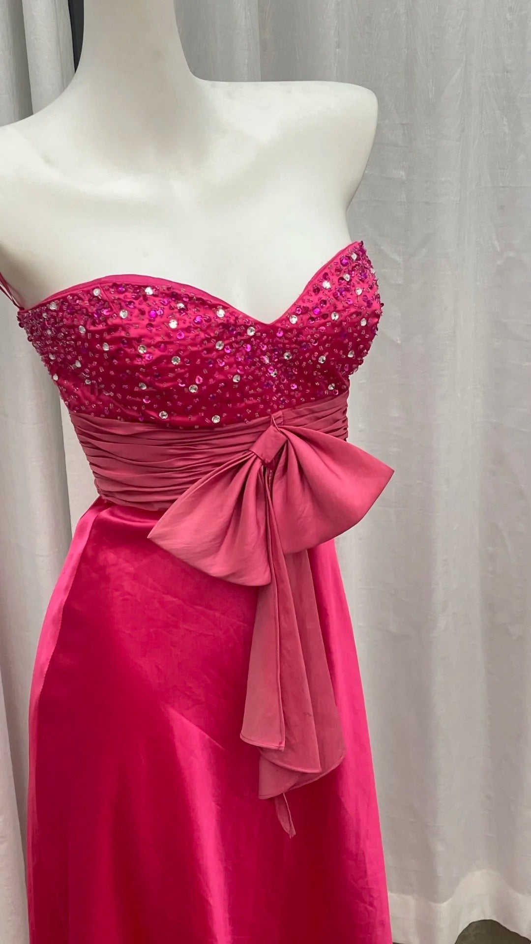 Sweetheart Rose Pink Satin Prom Dress Sequin Wedding Guest Dress
