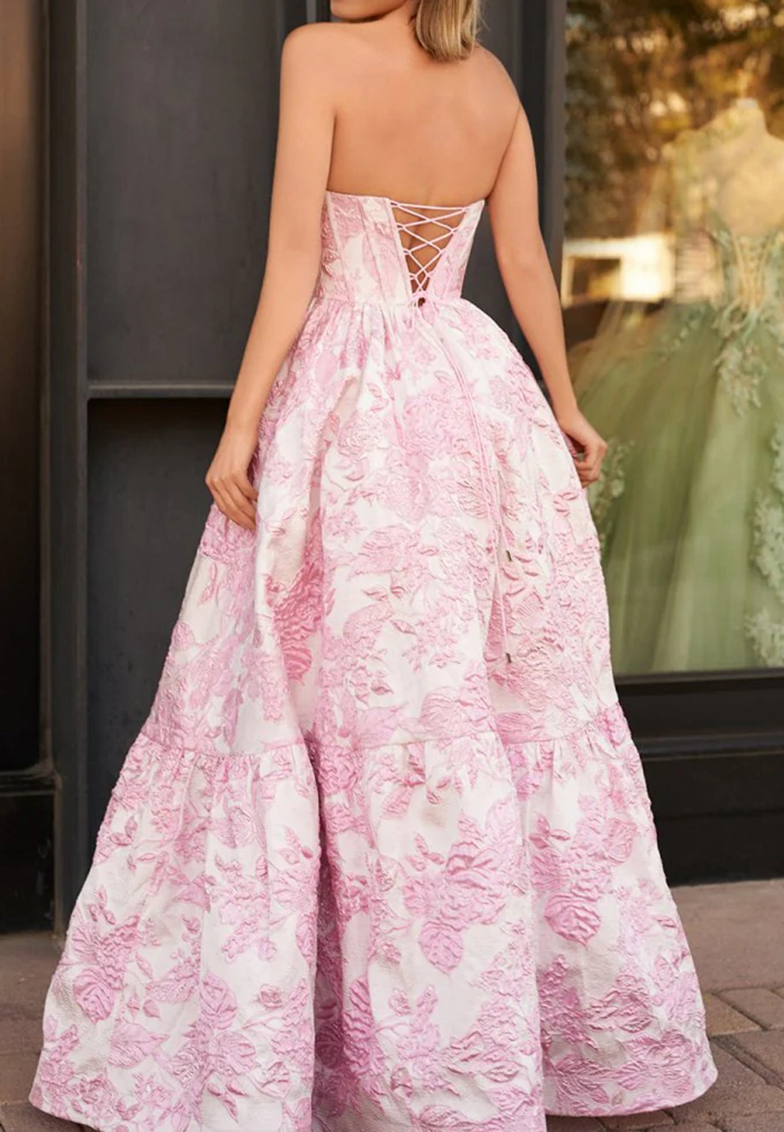 Sweetheart Sleeveless Floral Pleated A-Line Prom Dress