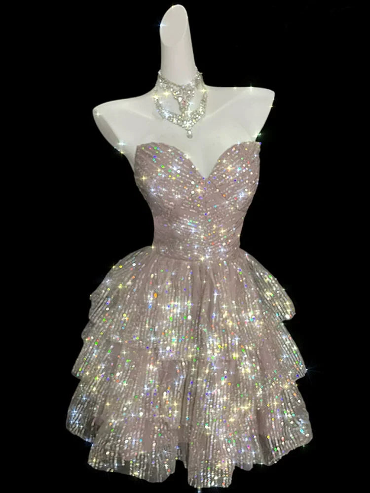 Sweetheart Sparkle Pink Homecoming Dress Short Layered Birthday Dress