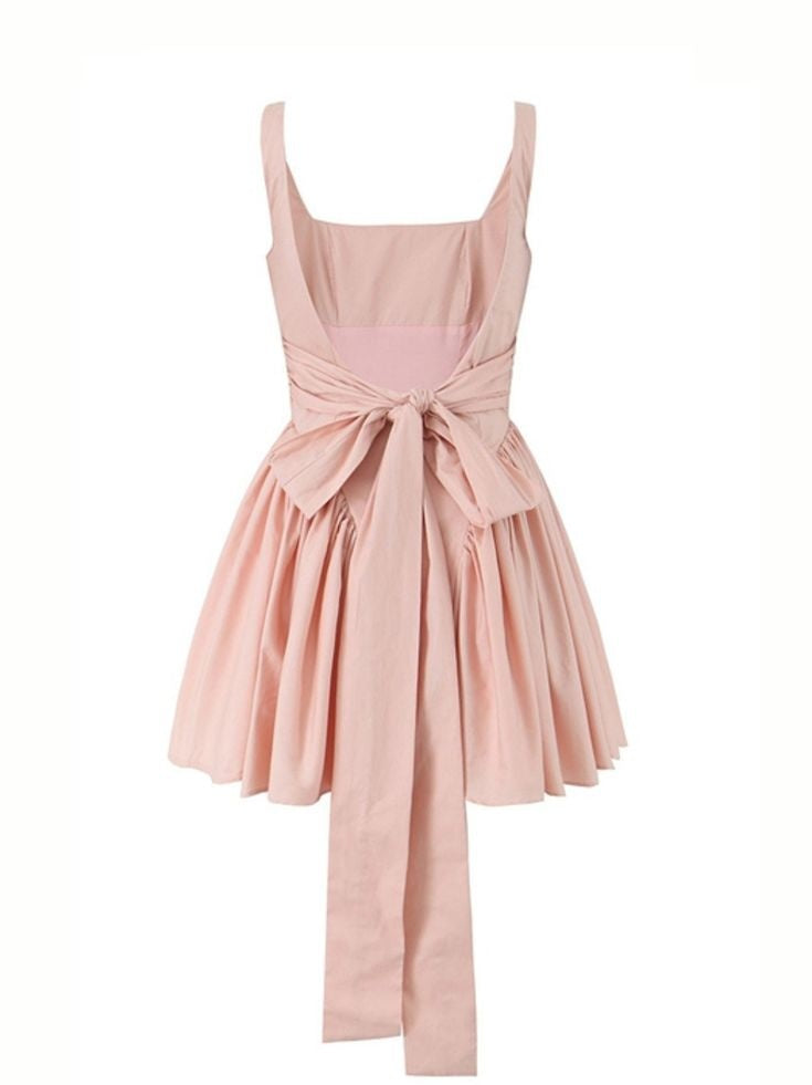 Sweety A Line Square Neck Pink Short Homecoming Dress with Bowknot