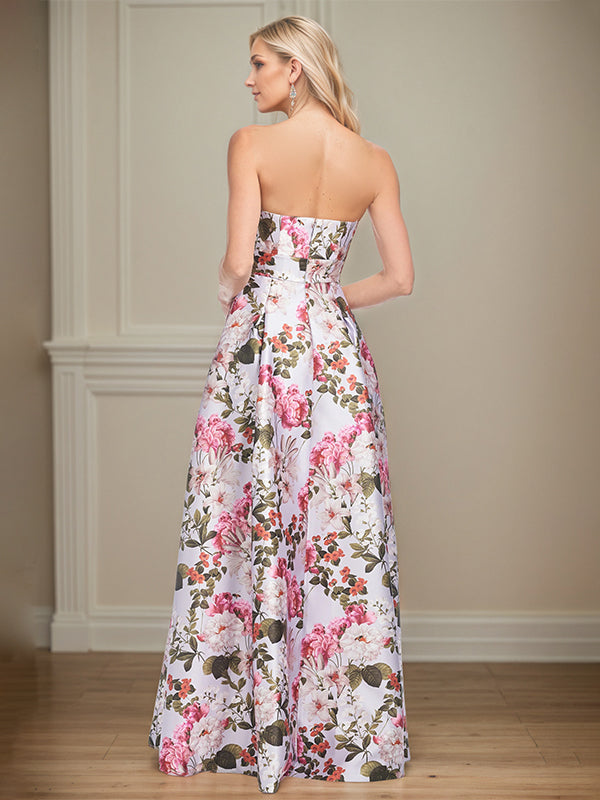 A-Line Off-the-Shoulder Floor-Length Satin Floral Mother of the Bride Dress - View 2 | FashionDia