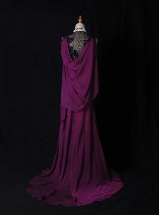 Elegant Sleeveless Purple Chiffon Lace Mermaid Long Party Dress Evening Gown With Beaded - View 5 | FashionDia