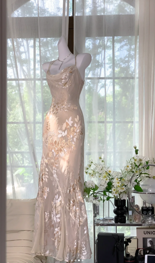 Pretty Spaghetti Straps Chiffon Print Floral Mermaid Long Party Dress Evening Gown - View 3 | FashionDia