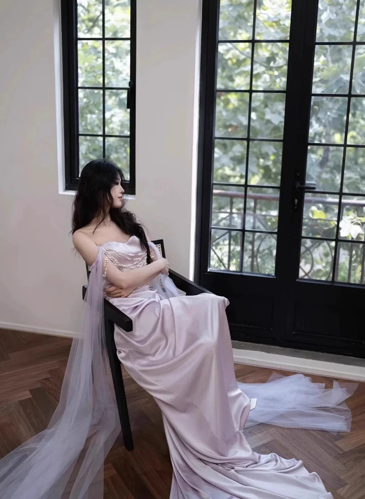 Light Purple Satin Long Evening Dress Sweetheart Prom Dress Y8312 - View 4 | VelvetHem