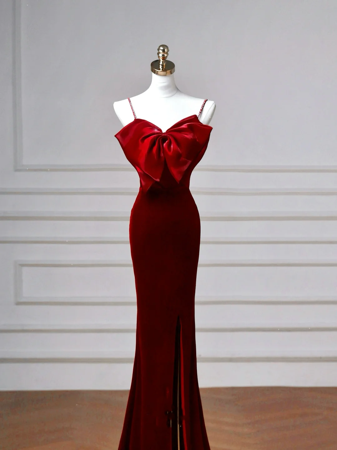 Charming Burgundy Velvet Slit Mermaid Evening Dress Long Prom Dress Y8603 - View 3 | VelvetHem