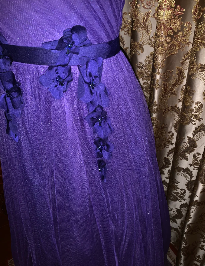 Elegant Purple One-Shoulder Tulle Appliques A-Line Wedding Guest Dress Long Party Dress - View 5 | FashionDia