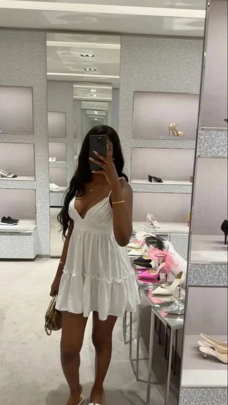 Cute White A-line V Neck Homecoming Dress White Party Gown Y7105 by simplepromdress