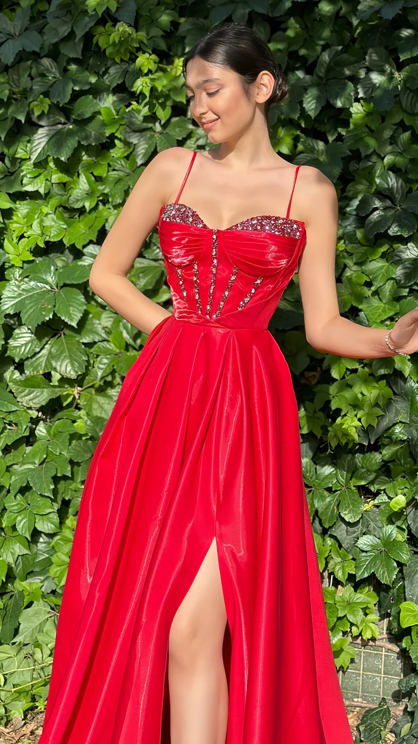 Beautiful Red A-Line Party Dress, Beaded Long Prom & Evening Dress - View 2 | FashionDia