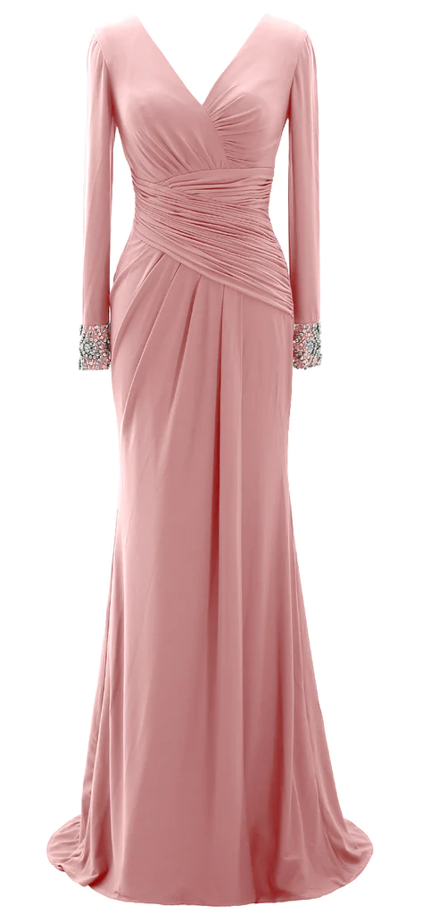 Women Long Mother of Bride Dresses Long Sleeve V Neck Evening Dress Y785 - View 8 | VelvetHem