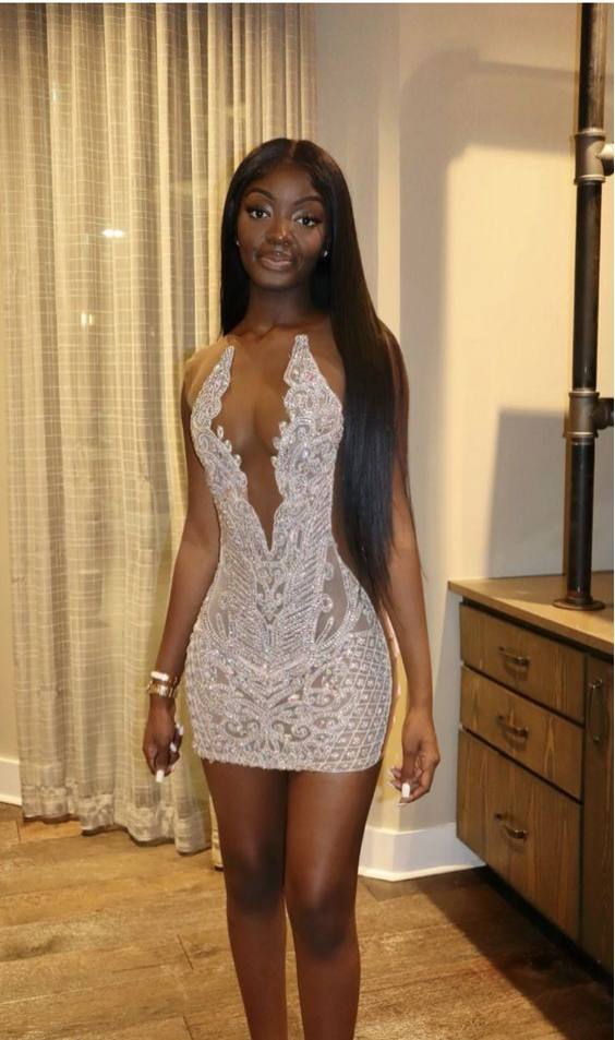 Luxurious Silver Shiny Night Party Dress Black Girl's Dress - FashionDia