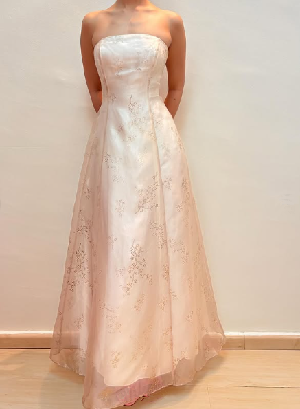 Champagne Strapless Tulle Sequins Party Dress A-Line Evening Dress - FashionDia