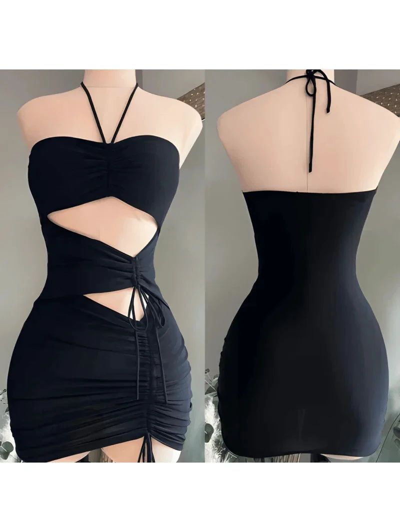 Black Outfit Dress Sexy Tight Dress Mini Homecoming Dress (ZD12526)