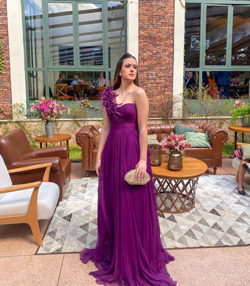 One-Shoulder Purple Long Prom Dress,Wedding Guest Dress - View 2 | FashionDia