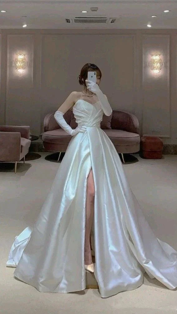 Elegant White Satin Wedding Dress,Simple White Bridal Dress Y1927 by simplepromdress