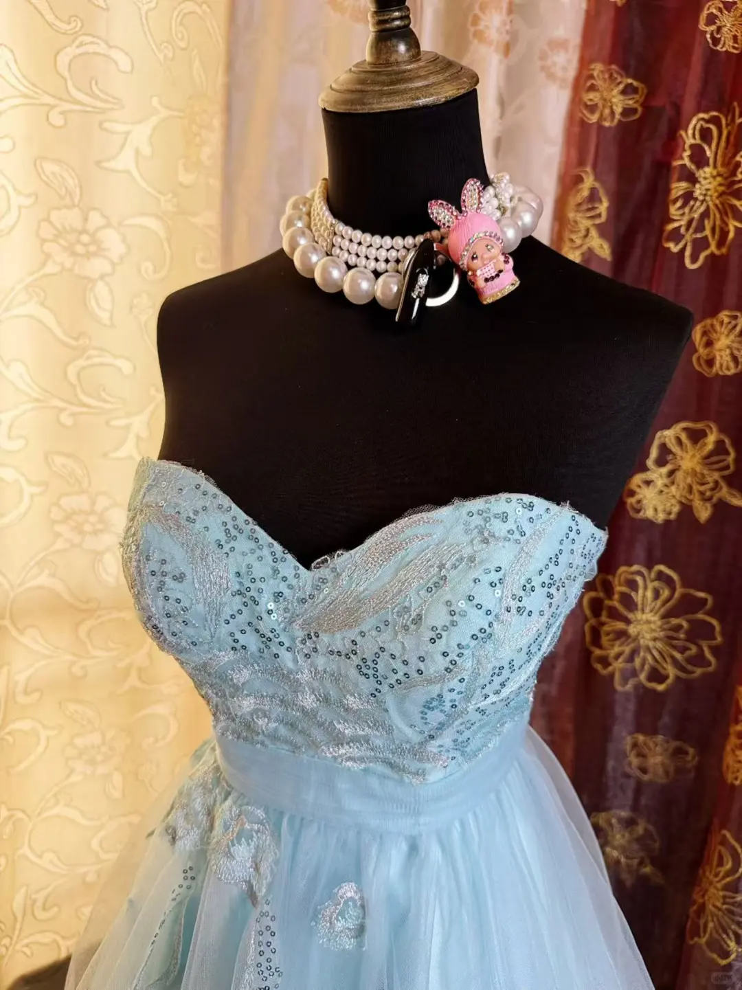 Cute Strapless Light Blue Tulle Appliques A-Line Short Graduation Homecoming Dress 20th Birthday Outfits - View 4 | FashionDia