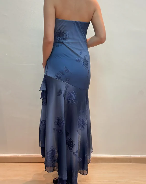 Charming Navy Blue Strapless Tiered Mermaid Evening Dress Prom Dress Y7811 - View 4 | VelvetHem