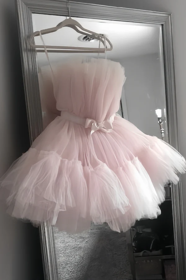 Cute Pink Strapless Tulle Short Homecoming Dress Formal Birthday Dress - FashionDia