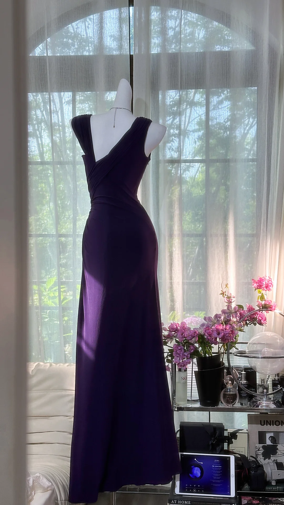 Pretty V-Neck Purple Chiffon Beaded Mermaid Party Dress Formal Birthday Prom Dress - View 4 | FashionDia