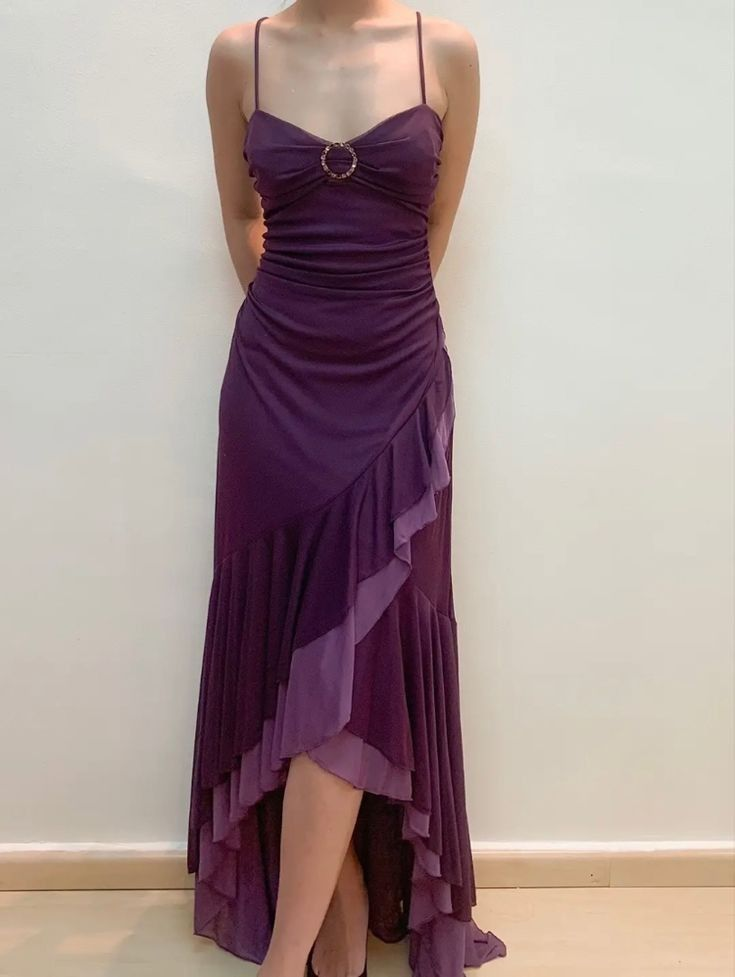 Vintage Spaghetti Straps Chiffon Layered Ruffles Party Prom Dress