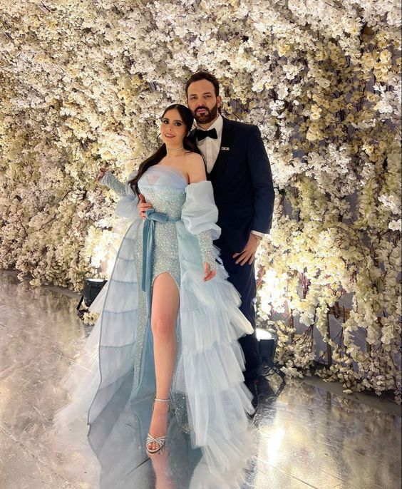 Chic Light Blue Sequins Evening Dress,Light Blue Formal Dress - FashionDia