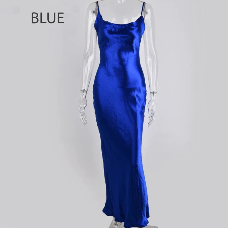Glossy Open Back Shiny Backless Satin Prom Dress Elegant Cowl Neckline Party Ruched Side Women Midi Dress - View 5 | FashionDia