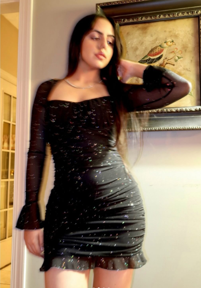 Sparkly Black Chiffon Sequin Ruffles Short Party Dress Formal Graduation Homecoming Dress D012