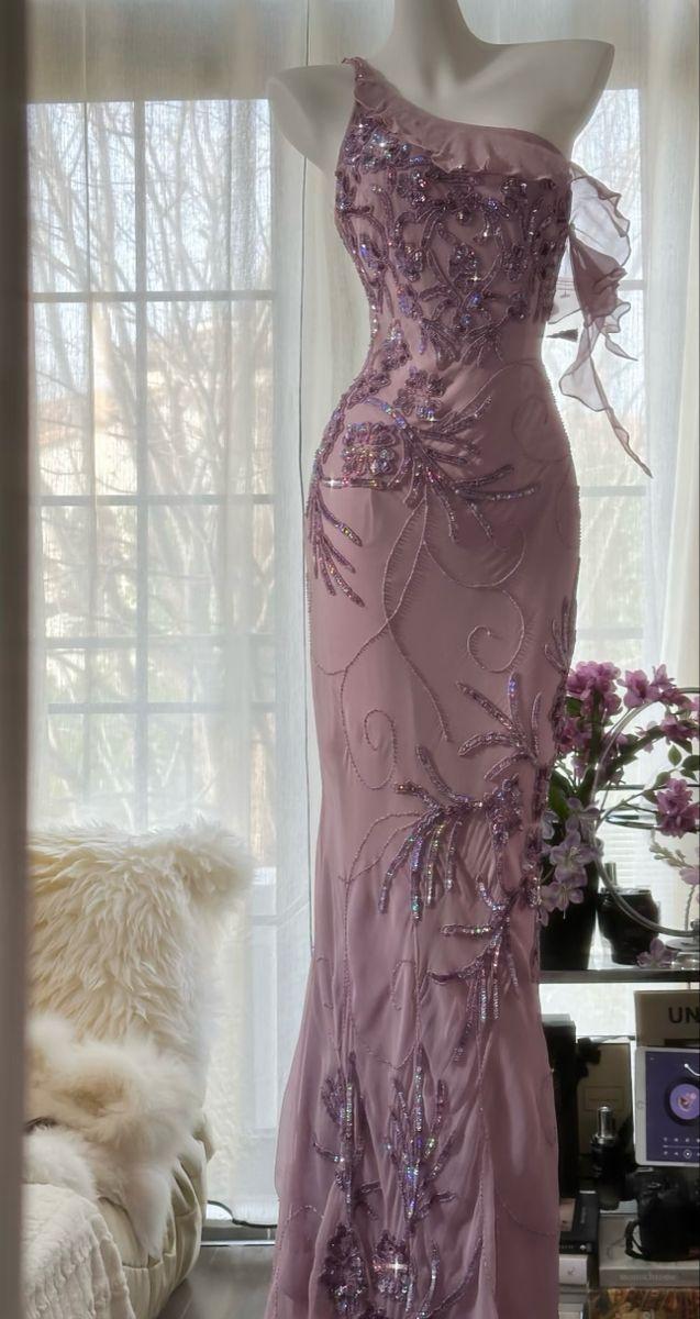 Sexy Purple Beaded Chiffon Prom Dress,One Shoulder Sheath Evening Dress
