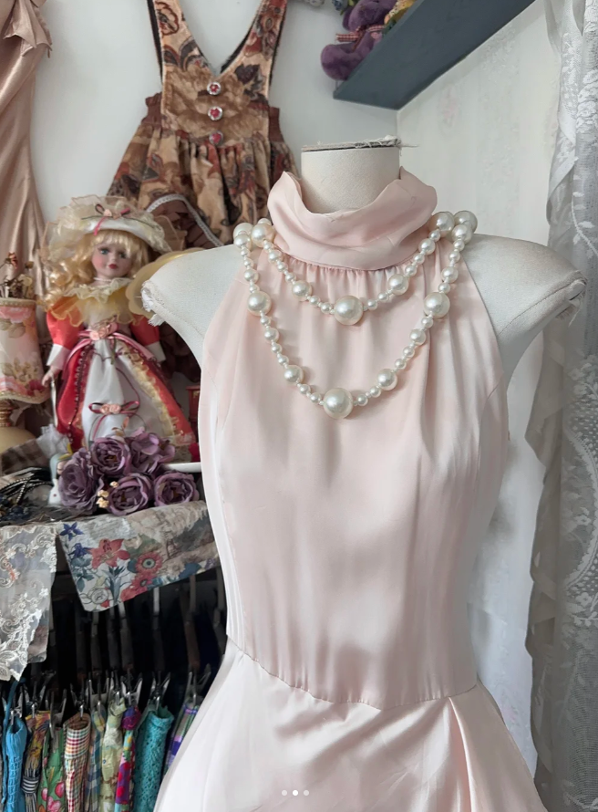 Classy Sleeveless Light Pink Chiffon Satin Mermaid Evening Dress Birthday Prom Dress