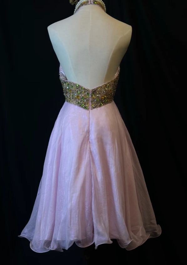 Gorgeous Halter Pink Chiffon Beaded Cocktail Dress Formal Homecoming Dress - View 3 | FashionDia