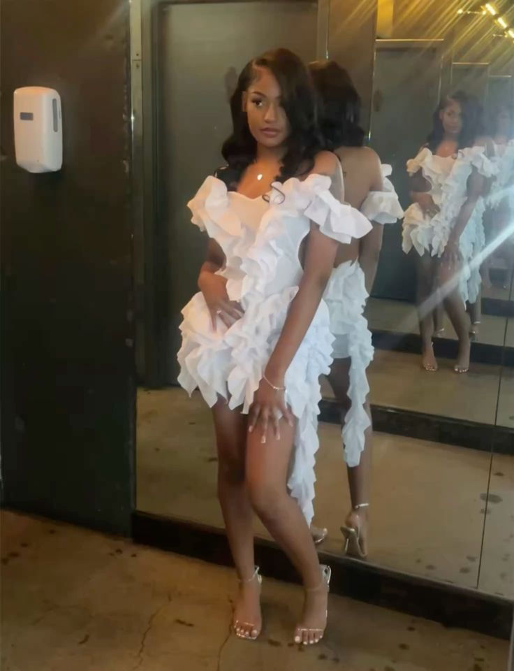 Off The Shoulder Ruffle Cocktail Dress,Sexy White Homecoming Dress