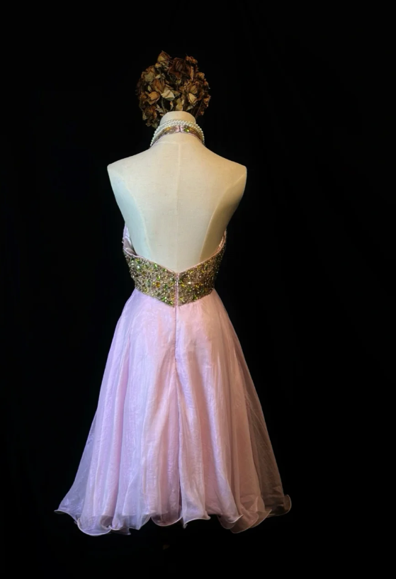 Gorgeous Halter Pink Chiffon Beaded Cocktail Dress Formal Homecoming Dress - View 4 | FashionDia