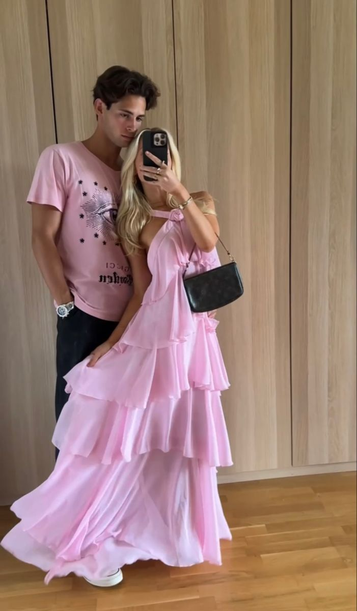 Women's Pink A-Line Tiered Prom Dress,Pink Backless Evening Dress - View 4 | FashionDia