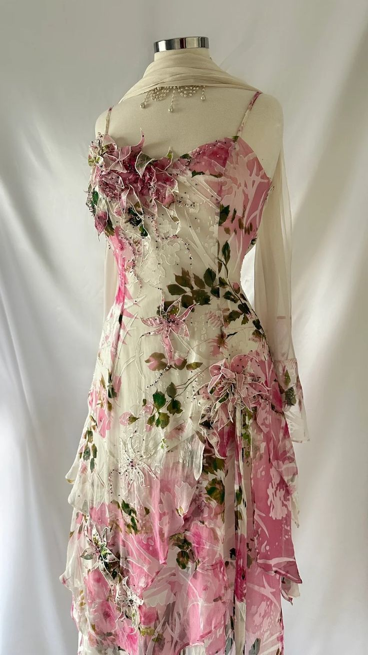 Beautiful Straps Chiffon Print Floral Evening Dress Formal Party Prom Dress