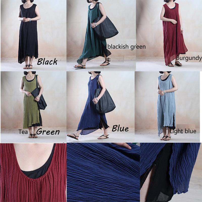 Tea green unique linen maxi dress Asymmetric casual linen dress