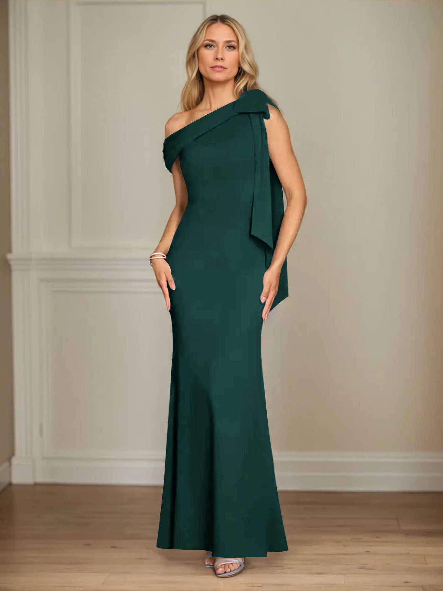 Trumpet/Mermaid One Shoulder Sleeveless Stretch Crepe Mother of the Bride Dress With Bow