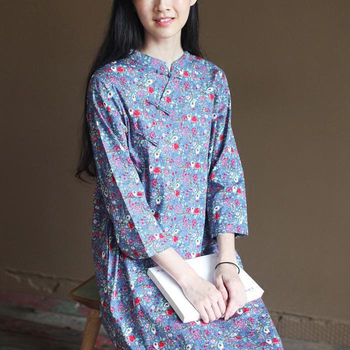 The elegant Chinese style retro floral cotton dresses bracelet sleeve