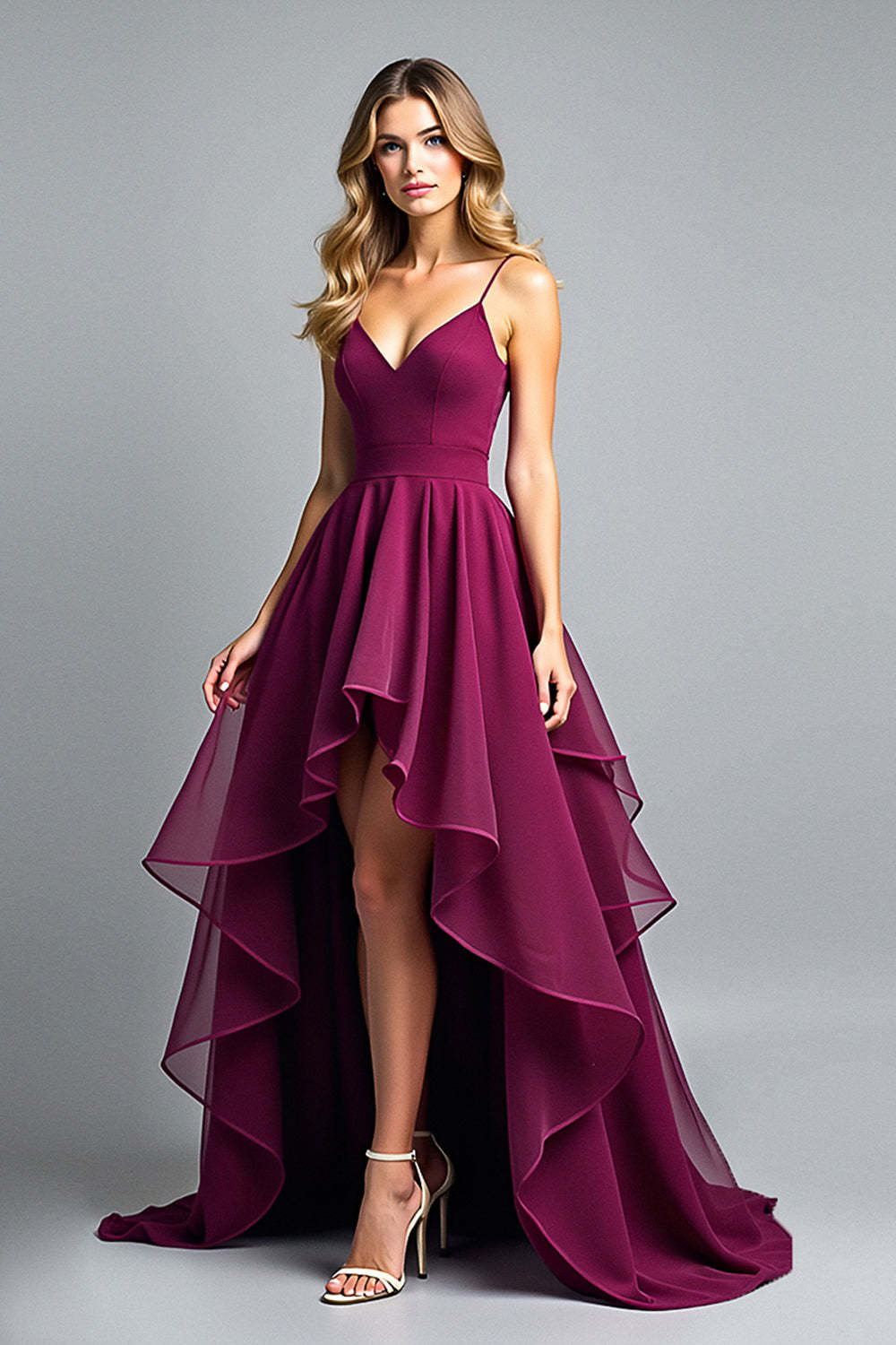 Tiered Asymmetrical Dark Purple Wedding Guest Dress A Line Formal Dress