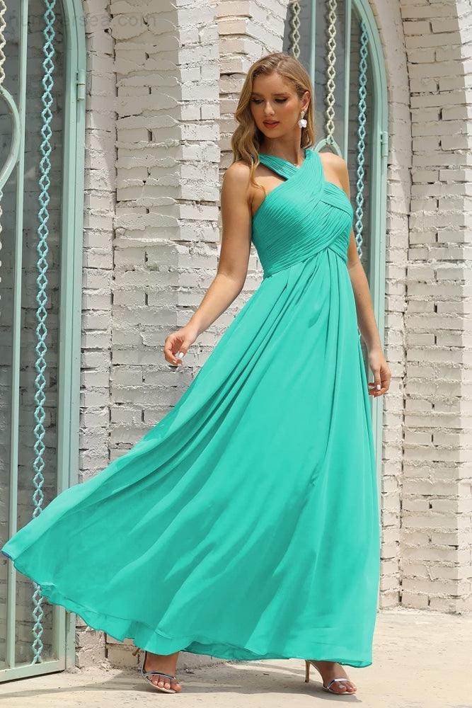 ZapDress Women Halter Chiffon Bridesmaid Dress A-line Long Formal Prom Gown (ZD17050)