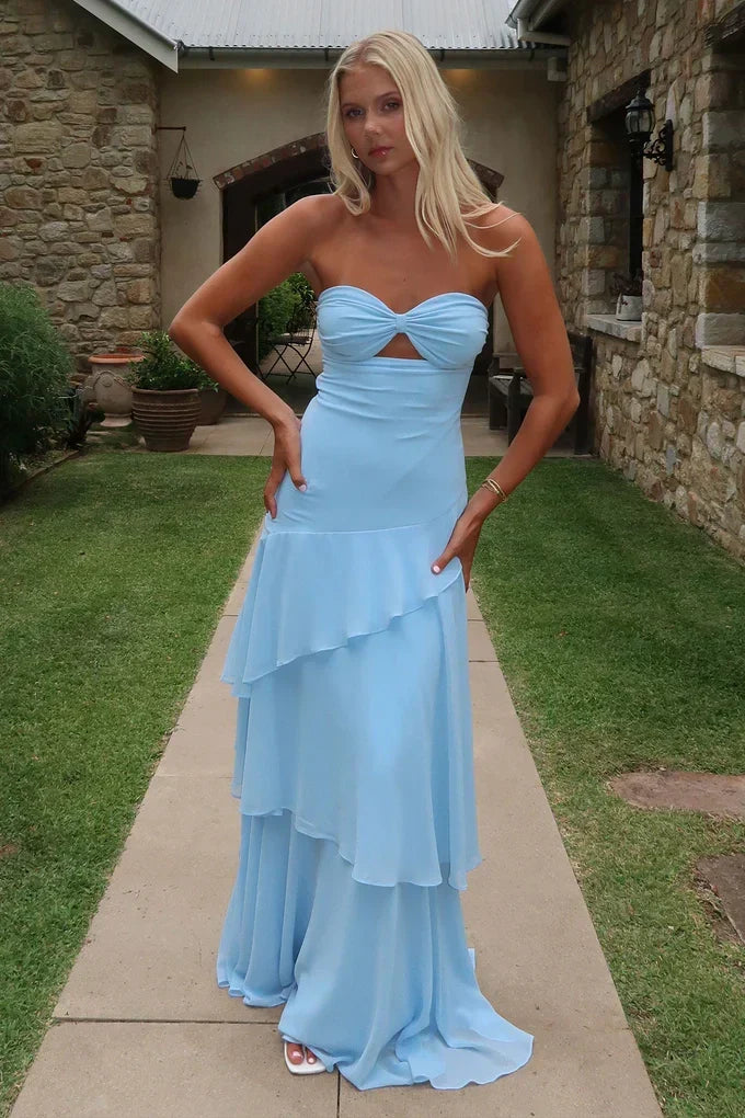 Trendy Mermaid Sweetheart Yellow Long Prom Dress with Ruffles Keyholes