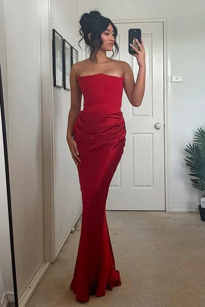 Trendy Mermaid Sweetheart Red Long Prom Dress with Ruched - View 3 | FashionDia